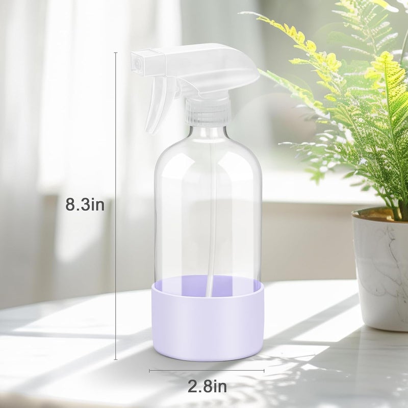 Worldgsb 2 Pack Glass Spray Bottles with Silicone Sleeve, 16 oz Empty Refillable Containers with Adjustable Spray Nozzles, Spray Bottles for Hair, Cleaning Solutions and Plants Purple - Image 4